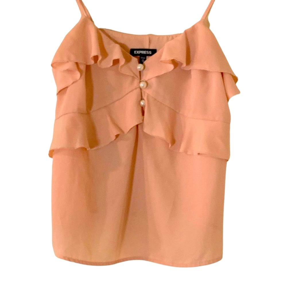 Express | Blush Pink Pearl Button Ruffle Cami |  XS